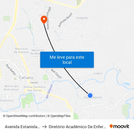 Avenida Estanislau Cordeiro De Melo 65 to Diretório Acadêmico De Enfermagem Irmã Ruth - Faculdade ASCES map