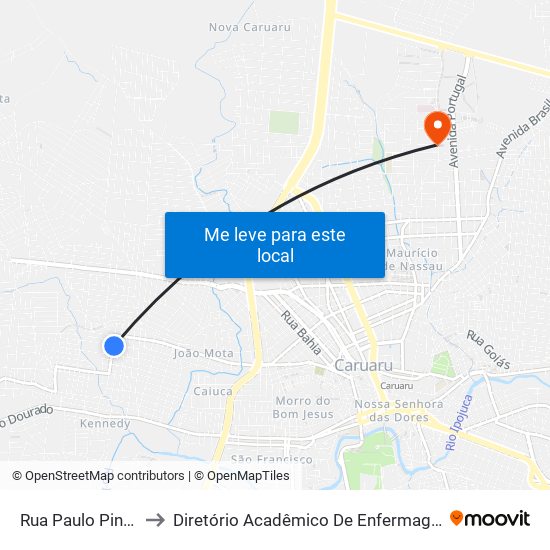 Rua Paulo Pinheiro Da Silva, 2 to Diretório Acadêmico De Enfermagem Irmã Ruth - Faculdade ASCES map