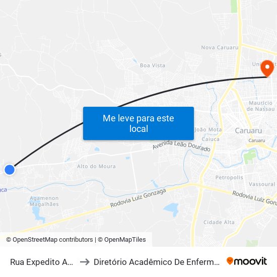 Rua Expedito Antonio Silva, 13600 to Diretório Acadêmico De Enfermagem Irmã Ruth - Faculdade ASCES map