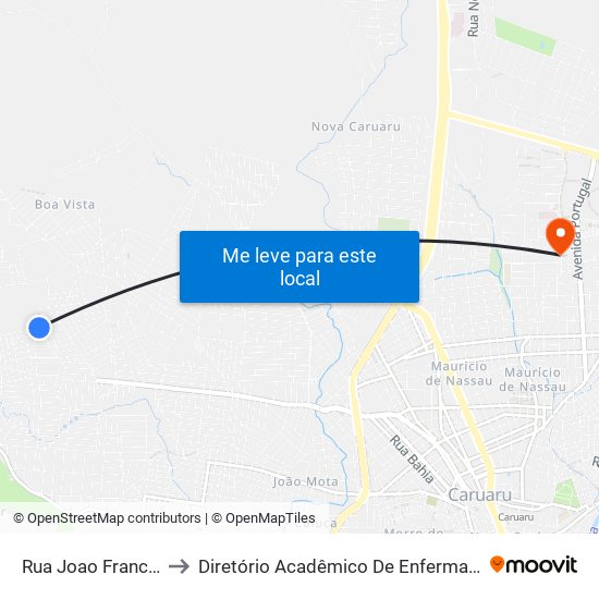 Rua Joao Francisco Da Silva, 261 to Diretório Acadêmico De Enfermagem Irmã Ruth - Faculdade ASCES map