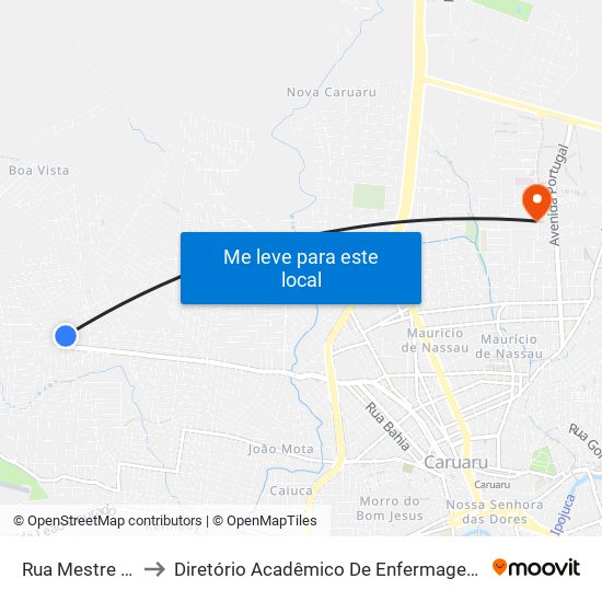 Rua Mestre Galdino, 160 to Diretório Acadêmico De Enfermagem Irmã Ruth - Faculdade ASCES map