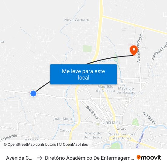 Avenida Caruaru, 976 to Diretório Acadêmico De Enfermagem Irmã Ruth - Faculdade ASCES map