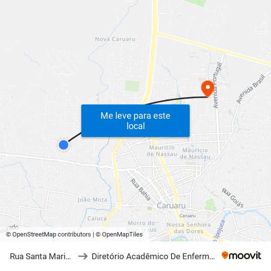 Rua Santa Maria Da Boa Vista, 135 to Diretório Acadêmico De Enfermagem Irmã Ruth - Faculdade ASCES map