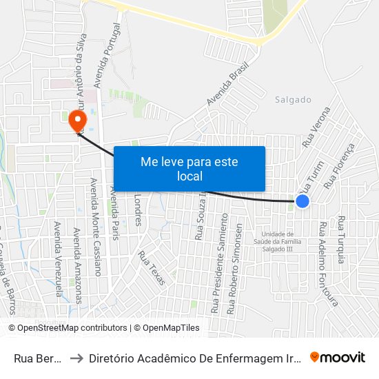 Rua Bergamo, 2 to Diretório Acadêmico De Enfermagem Irmã Ruth - Faculdade ASCES map