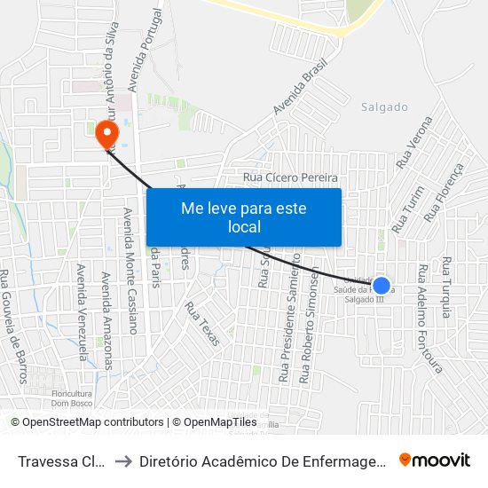 Travessa Clara Nunes, 3 to Diretório Acadêmico De Enfermagem Irmã Ruth - Faculdade ASCES map