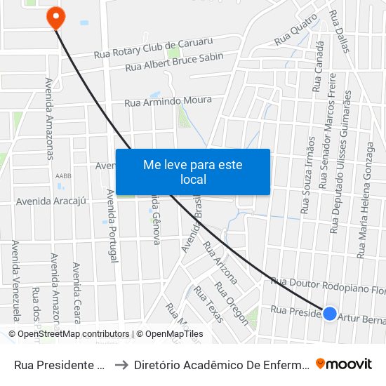 Rua Presidente Artur Bernardes, 448 to Diretório Acadêmico De Enfermagem Irmã Ruth - Faculdade ASCES map