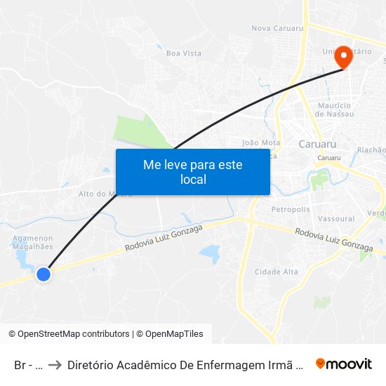 Br - 232 to Diretório Acadêmico De Enfermagem Irmã Ruth - Faculdade ASCES map