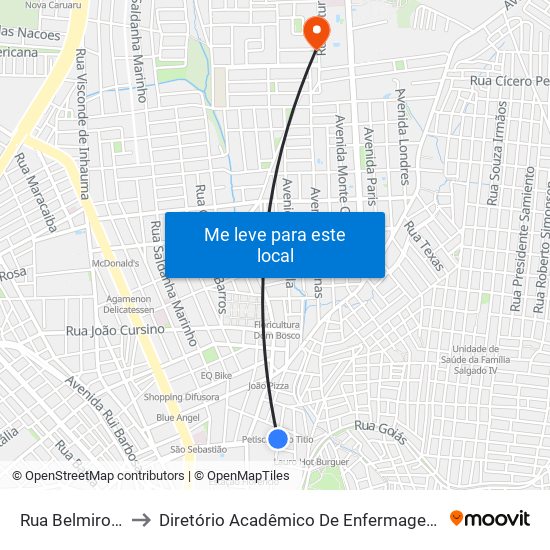 Rua Belmiro Pereira, 301 to Diretório Acadêmico De Enfermagem Irmã Ruth - Faculdade ASCES map