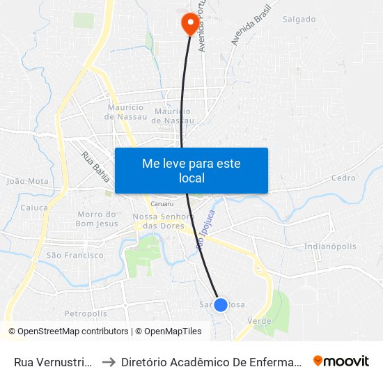 Rua Vernustriano Correia, 631 to Diretório Acadêmico De Enfermagem Irmã Ruth - Faculdade ASCES map