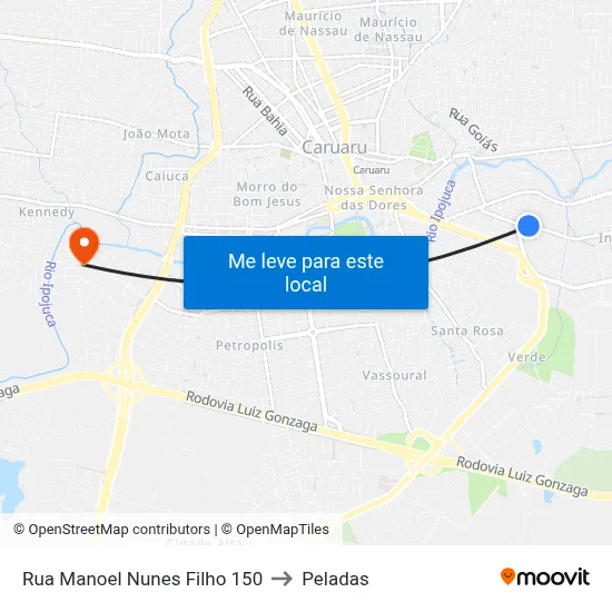 Rua Manoel Nunes Filho 150 to Peladas map