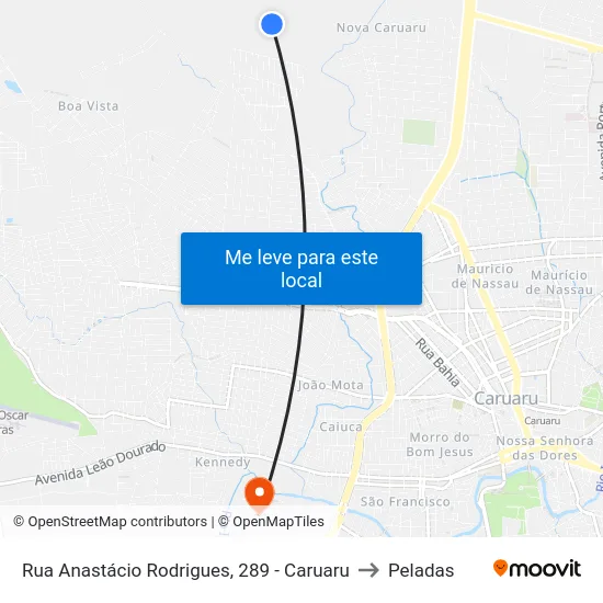 Rua Anastácio Rodrigues, 289 - Caruaru to Peladas map