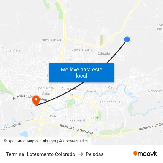 Terminal Loteamento Colorado to Peladas map