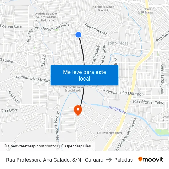 Rua Professora Ana Calado, S/N - Caruaru to Peladas map