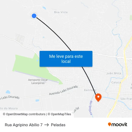 Rua Agripino Abílio 7 to Peladas map