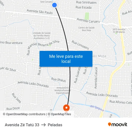Avenida Zé Tatú 33 to Peladas map