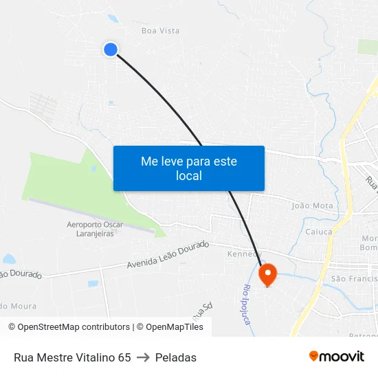 Rua Mestre Vitalino 65 to Peladas map