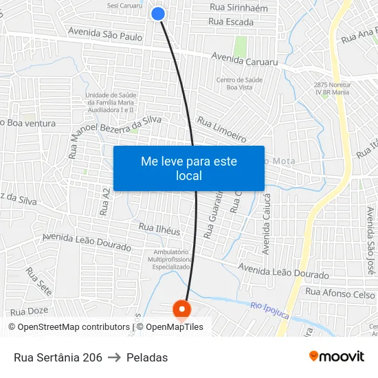 Rua Sertânia 206 to Peladas map