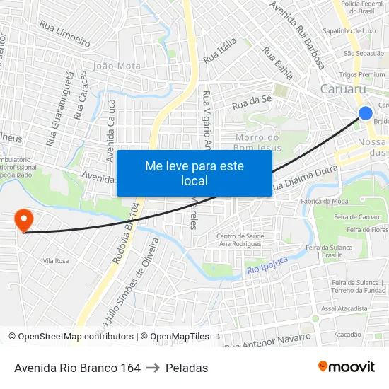 Avenida Rio Branco 164 to Peladas map