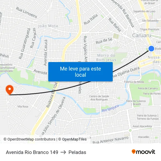 Avenida Rio Branco 149 to Peladas map
