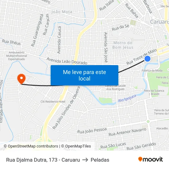 Rua Djalma Dutra, 173 - Caruaru to Peladas map