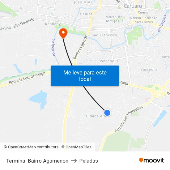 Terminal Bairro Agamenon to Peladas map