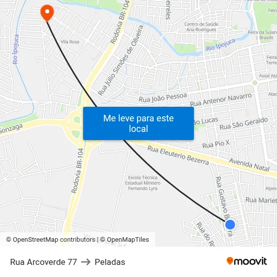 Rua Arcoverde 77 to Peladas map