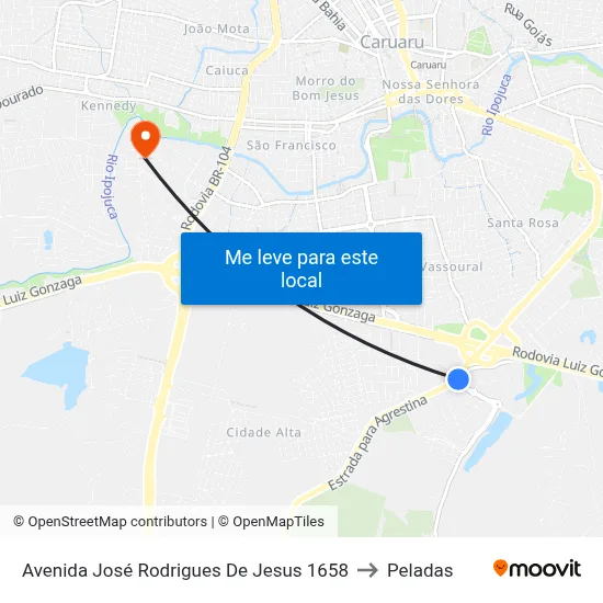 Avenida José Rodrigues De Jesus 1658 to Peladas map