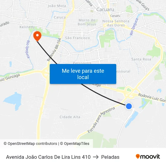 Avenida João Carlos De Lira Lins 410 to Peladas map