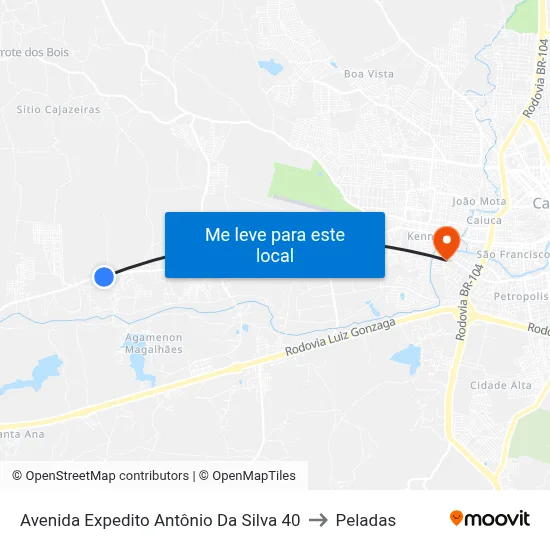 Avenida Expedito Antônio Da Silva 40 to Peladas map
