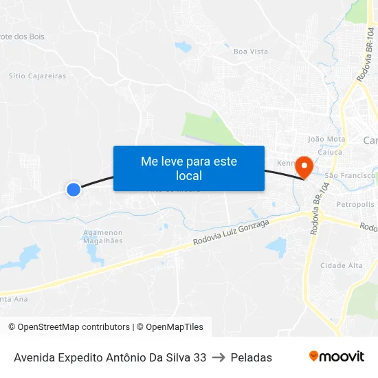 Avenida Expedito Antônio Da Silva 33 to Peladas map