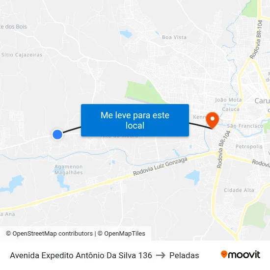 Avenida Expedito Antônio Da Silva 136 to Peladas map