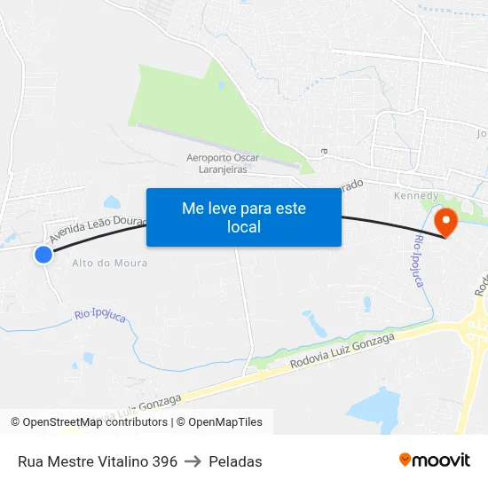 Rua Mestre Vitalino 396 to Peladas map