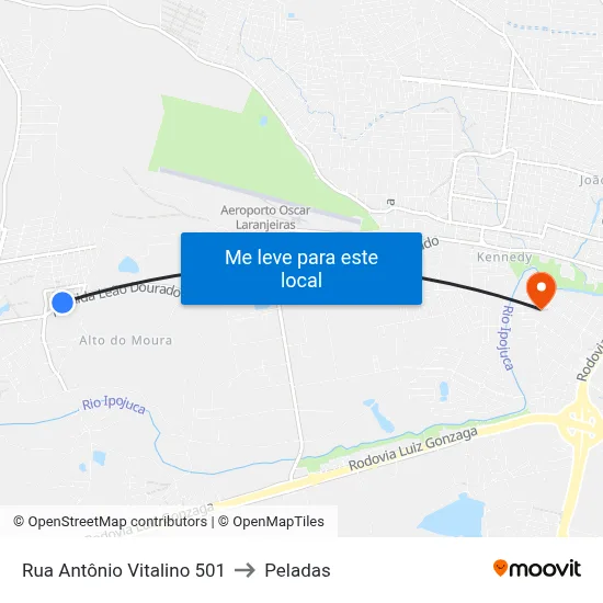 Rua Antônio Vitalino 501 to Peladas map