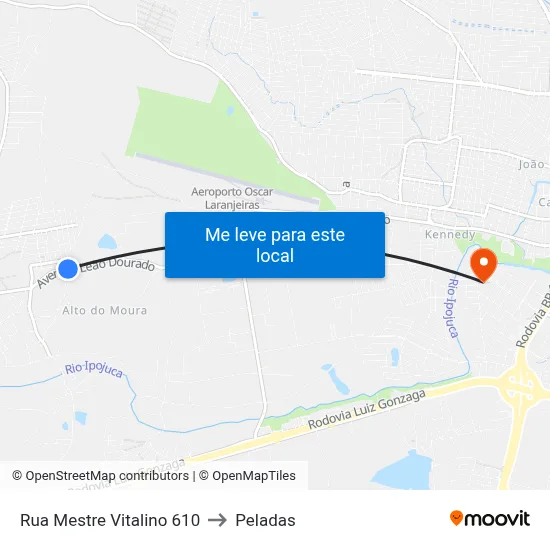 Rua Mestre Vitalino 610 to Peladas map