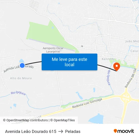 Avenida Leão Dourado 615 to Peladas map