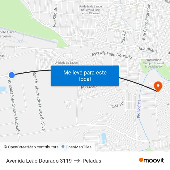 Avenida Leão Dourado 3119 to Peladas map