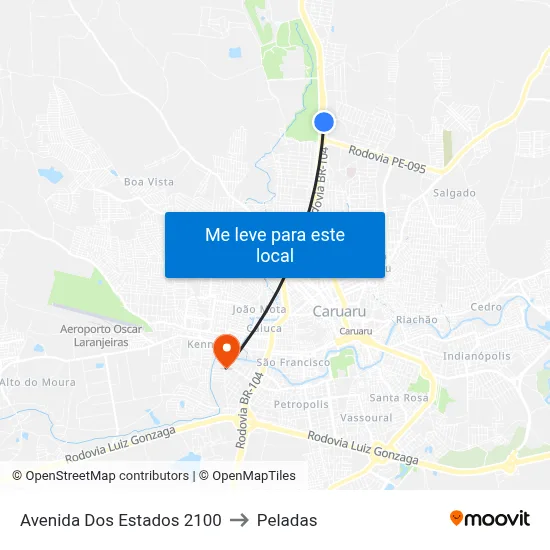 Avenida Dos Estados 2100 to Peladas map