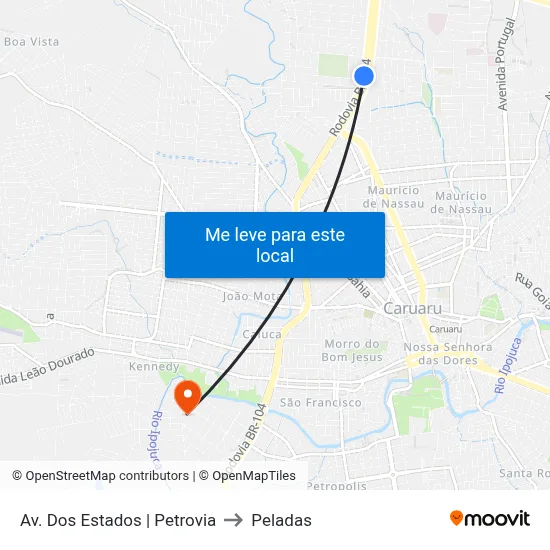 Av. Dos Estados | Petrovia to Peladas map