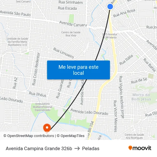 Avenida Campina Grande 326b to Peladas map