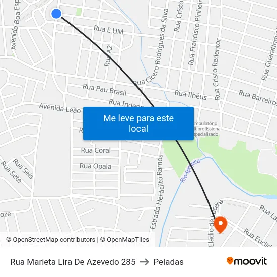 Rua Marieta Lira De Azevedo 285 to Peladas map