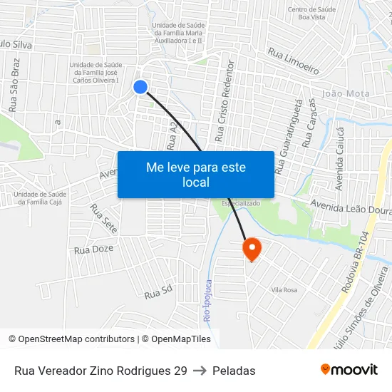 Rua Vereador Zino Rodrigues 29 to Peladas map