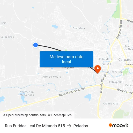 Rua Eurides Leal De Miranda 515 to Peladas map