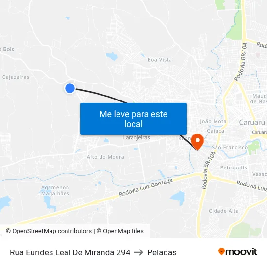 Rua Eurides Leal De Miranda 294 to Peladas map