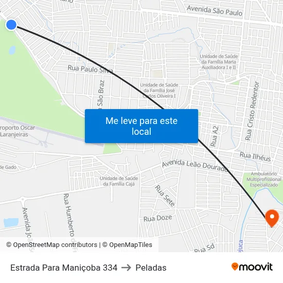 Estrada Para Maniçoba 334 to Peladas map