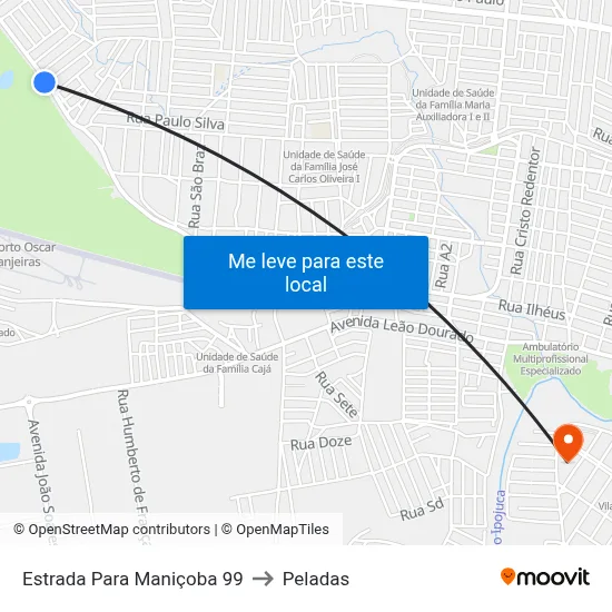 Estrada Para Maniçoba 99 to Peladas map