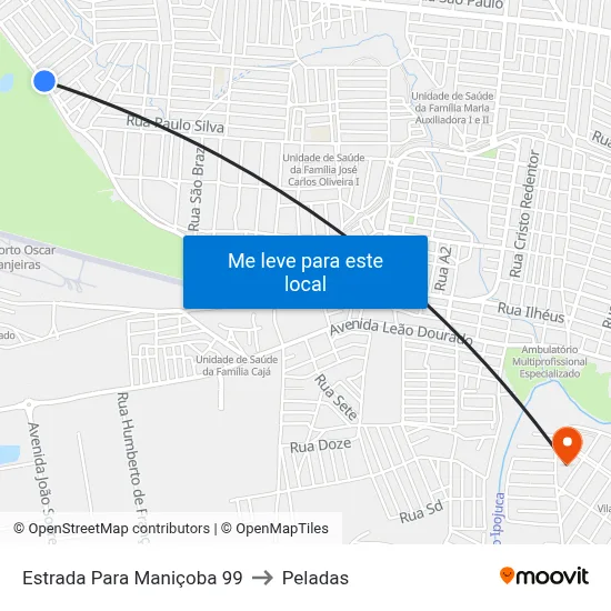 Estrada Para Maniçoba 99 to Peladas map