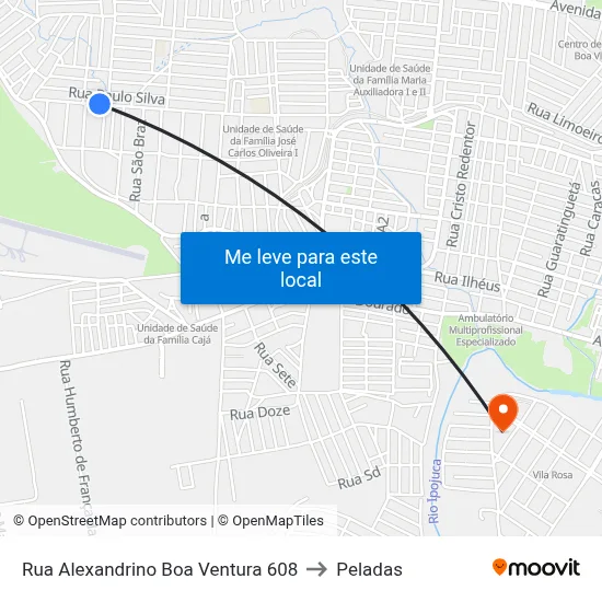 Rua Alexandrino Boa Ventura 608 to Peladas map