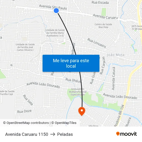 Avenida Caruaru 1150 to Peladas map