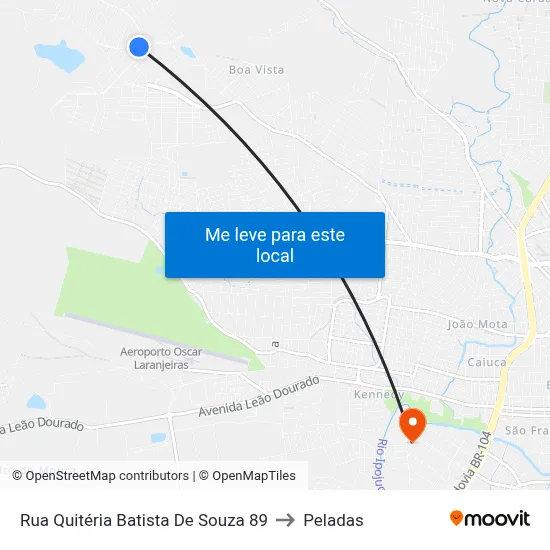 Rua Quitéria Batista De Souza 89 to Peladas map