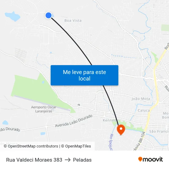Rua Valdeci Moraes 383 to Peladas map